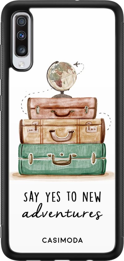 Casimoda® hoesje - Geschikt voor Samsung Galaxy A70 - Wanderlust - Zwart TPU Backcover - Tekst - Multi