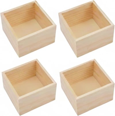 Houten Opbergdozen Set van 4, 10 x 10 x 6 cm, Rustieke Decoratieve Dozen voor Planten en Knutselen, Ideaal voor Thuisdecoratie