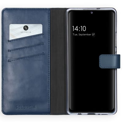 Selencia Hoesje - Geschikt voor Samsung Galaxy A42 - Echt Lederen Bookcase - Blauw