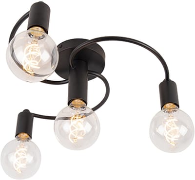 QAZQA facil - Moderne Plafondlamp - 4 lichts - Ø 450 mm - Zwart - Woonkamer | Slaapkamer | Keuken