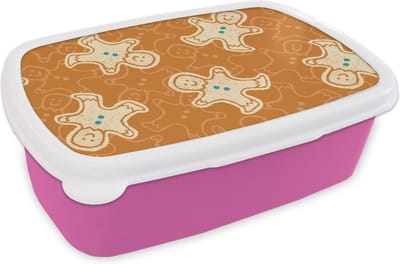 Broodtrommel Roze - Lunchbox - Brooddoos - Patronen - Gingerbread - Koekjes - 18x12x6 cm - Kinderen - Meisje