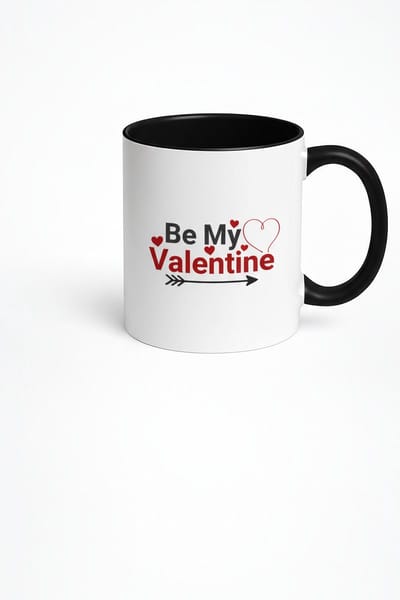 Valentijn Mok 'Be My Valentine' - Zwart-Witte Keramische Mok met Hartjes & Pijl
