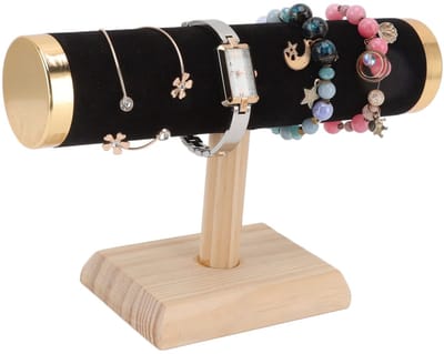Dailygoods- Sieradenstandaard T-bar - Armbandhouder - Sieradenrek - Sieradenorganizer - Houten houder - Kunstleer bescherming - Sieradenhouder