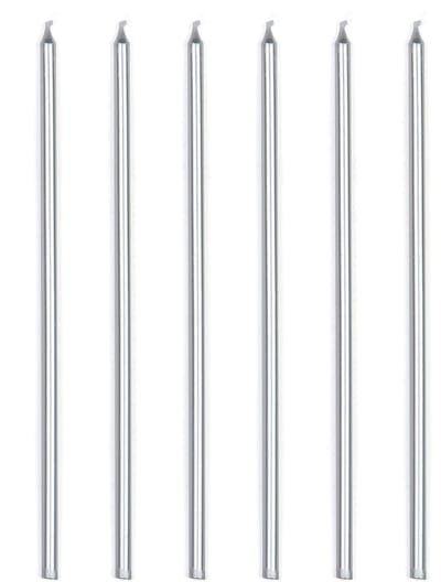 ANNIVERSARY HOUSE - 16 reusachtige metallic zilveren kaarsen 18 cm met houders