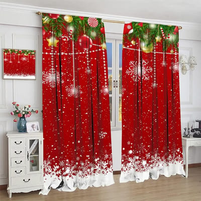 2 stuks Klassieke Kerst Sneeuwman en Boom Print Haakloze Gordijn Gordijnen voor Woonkamer Luxe Cortinas De Luxo Para Sala Em Pro 2x50W130H(CM)40x51in&Grommet Top