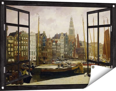 Gards Tuinposter Doorkijk Het Damrak in Amsterdam - George Hendrik Breitner - 90x60 cm - Tuindoek - Tuindecoratie - Wanddecoratie buiten - Tuinschilderij