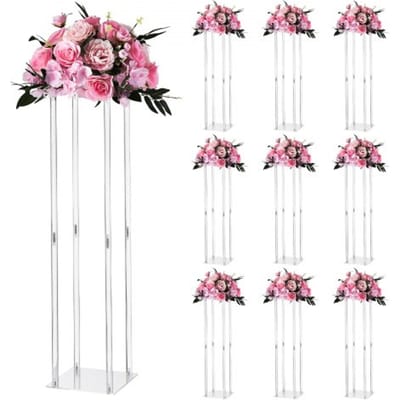 VEVOR Bruidsbloemenstandaard 200x200x800 mm, 10 stuks. Bloemenstandaards met kubusvormig acrylplankje en cilindrische poten, plantenstandaards voor bruiloften, feesten, verjaardagen, thuis, tafeldecoratie.
