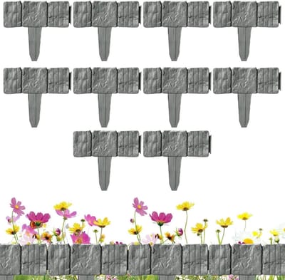 Tuinborder Kunststeen - Bloembed Randafwerking - Tuinrand Creëren - Gereedschapsloze Installatie - 25 x 23 cm - Grijs