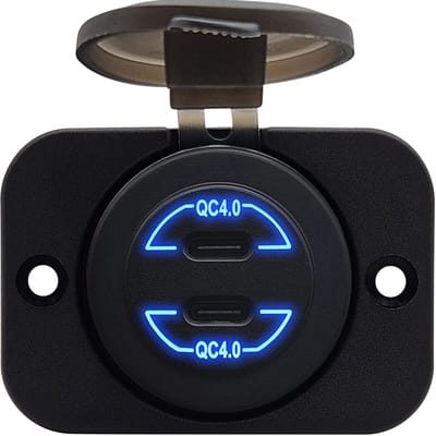 ProRide 12V USB C Autolader 2 Poorten Inbouw - 30W - QC4.0 - USB Stopcontact voor Auto, Boot en Camper - Complete set - Blauw