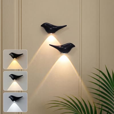Rosnek Draadloze Wandlamp Vogel 2 Stuks - Zwart Oplaadbare Muurlampen Binnen Zonder Boren - met bewegingssensor - Magnetisch & Dimbaar - Touch bediening lamp - 3 Lichtkleuren - Set Wanddecoratie Slaapkamer