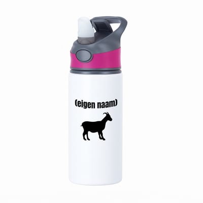 Hacebo® - geit met eigen naam waterfles met rietje roze - Geit - geiten liefhebbers - dieren liefhebber - leuk cadeau voor iemand die houdt van geiten - cadeau - kado - water fles - 650ML