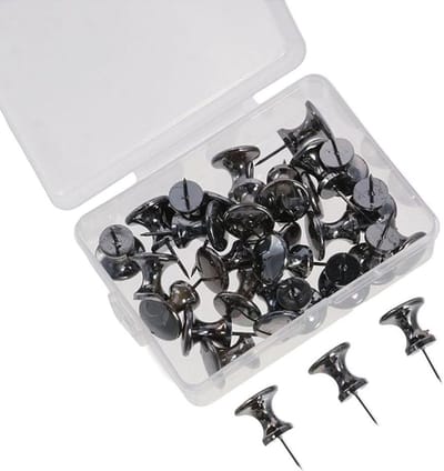 30pcs Metal Giant Push Pins Large Black Thumb Heads Versatile Use Push Pins for Cork Boards, Bulletin Boards, Office Supplies