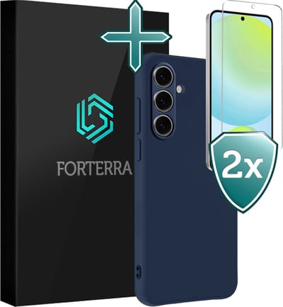 Hoesje Met 2x Screenprotector - Geschikt voor Samsung Galaxy S24 FE - Sterk & Shockproof - Telefoon Hoes - Back Cover - Siliconen Case - Donkerblauw