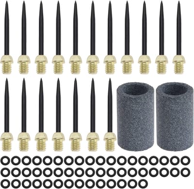 Dailygoods- Dartspuitpunten 18 Stuks - Stalen Dartnaalden 2BA - Rubberen Ringen 50 Stuks - Dartslijpstenen 2 Stuks - Duurzaam & Herbruikbaar - Geschikt voor Soft/Stalen Darts - Dartpijlen