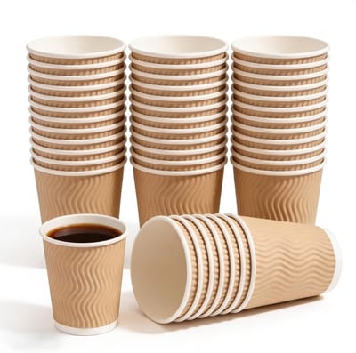 75 Stuks Kartonnen Bekers 400 ml Geïsoleerde Wegwerpbekers voor Koffie en Dranken, Recyclebaar en Duurzaam voor Thuis en Reizen