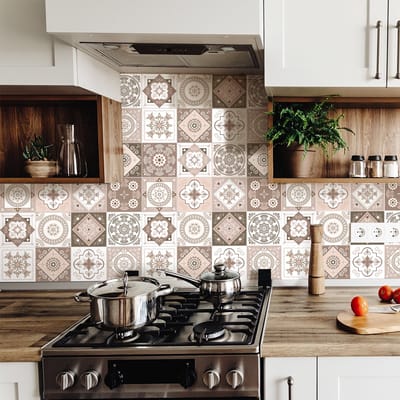 Zelfklevende tegelmuurstickers voor keuken en badkamer - 9 cementtegelstickers (Azulejos Anilo) - 9 stickers, 20x20cm