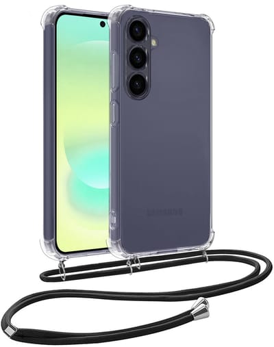 Hoesje - Geschikt voor Samsung Galaxy A37 - Met Koord - Shock Proof - Siliconen Case - Back Cover - Telefoonkoord - Telefoon Hoes Shockproof - Telefoonketting - Telefoonhoesjes - Transparant