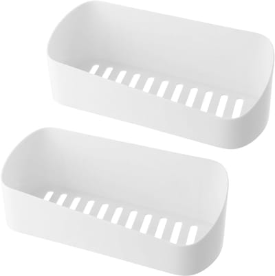 Organiseer je Badkamer met 2 Witte Plastic Opbergmanden voor Douche en Shampoo - Makkelijk te Bevestigen, Geen Boren Nodig, Ideaal voor Badkamer en Keuken