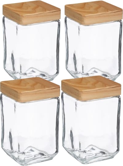 5Five voedsel/spullen voorraadpot - 4x stuks - Glas met houten deksel - 1700 ml - Met luchtdichte sluiting