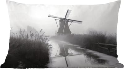Sierkussens - Kussentjes Woonkamer - 60x40 cm - Molen - Weerspiegeling - Landschap - Water