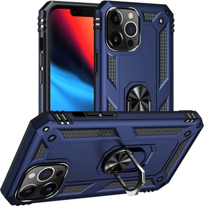 Ring Armor - Hoes met Kickstand Ring Geschikt voor: iPhone 14 Pro - Blauw - Draaibare standaard - Magneet - ZT Accessoires