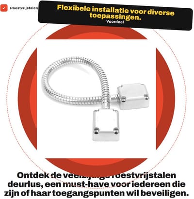 Dailygoods- Deurlus Roestvrij staal - Draadbeschermer - Koordorganisator - Flexibel - Toegangscontrole - Beveiligingsproduct - Kabelbescherming