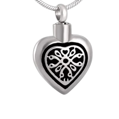 Aramat Jewels | Gedenkhangers | Sierlijk Keltisch as-hartje staal met zwart emaille | | | |20mm | Staal | Volwassenen | Verkleurd niet