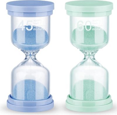 Zandlopers Set - Visuele Timers - Tijd Management - 2 Stuks Inclusief - 45 & 60 Minuten - Blauw Mintgroen
