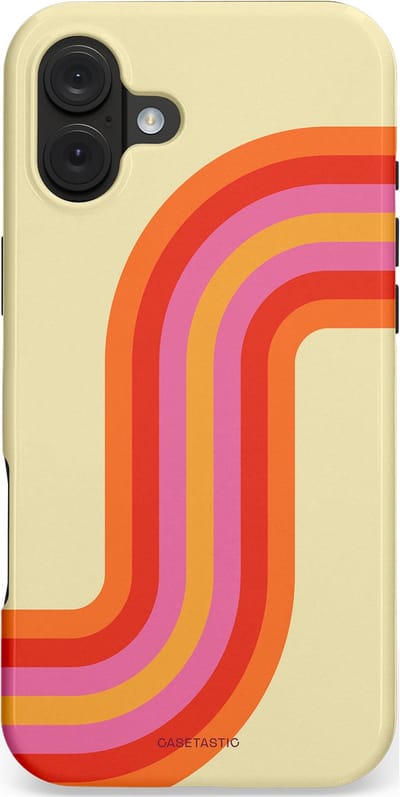 Casetastic hoesje geschikt voor Apple iPhone 16 Plus - MagSafe - Dubbellaagse bescherming - Retro bocht - Fashion Case - Zand Rood Oranje Roze