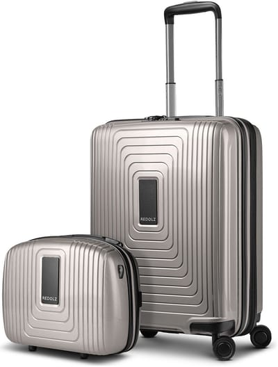 Redolz Essentials 14 Kofferset, 2-delig: Cabinewagen met uitbreidingsplooi en Beautycase - Harde bagage - TSA slot - coffee grey metallic
