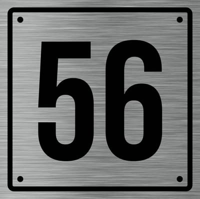 Huisnummerbord 56 - Incl. Schroeven en Pluggen – Acrylaat - 10 x 10 cm - RVS met Zwart