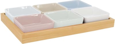 Remember - Schalenset met Houten Dienblad Set van 7 Stuks - Bamboe - Multicolor