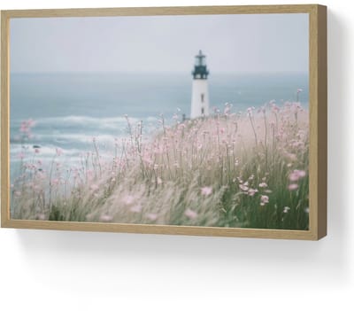 Wandlamp 60x40 cm - Oplaadbaar - Vuurtoren - Klif - Zee - Bloemen - Wandlampen binnen woonkamer - Slaapkamer lamp - Decoratieve nachtlamp - Vloerlamp draadloos