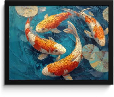 Poster in lijst - Fotolijst 40x30 cm - Posters - Vissen - Waterlelies - Oranje - Water - Posterlijst zwart - Decoratie - Wanddecoratie woonkamer - Muurdecoratie slaapkamer