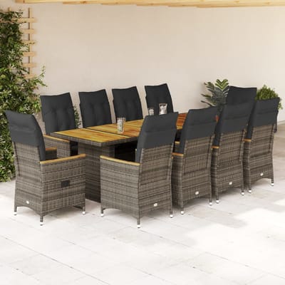 vidaXL - 11-delige - Bistroset - met - kussens - poly - rattan - grijs
