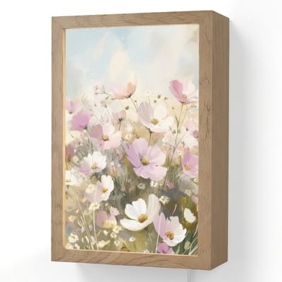 Wandlamp 20x30 cm - Oplaadbaar - Bloemenveld - Lichte tinten - Geschilderd - Wandlampen binnen woonkamer - Slaapkamer lamp met kabel - Decoratieve nachtlamp - Vloerlamp snoer