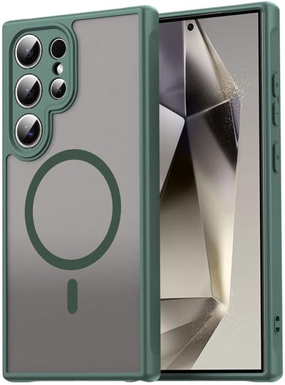 MobyDefend Hoesje - Geschikt voor Samsung Galaxy S25 Ultra - Case Geschikt voor MagSafe - Mat Transparant Met Gekleurde Rand - Groen
