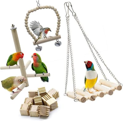 Vogel Speelgoed Set - Papegaai Speelgoed - Verveling Voorkomen - Natuurlijk Hout Materiaal - 13 stuks - Multicolor