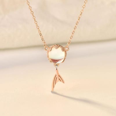 S925 Zilveren Sieraden Klein Rood Boek Japanse Fee Goudkleurig Ketting Ins Ingelegd Steenbos Zeemeermin Ketting beige