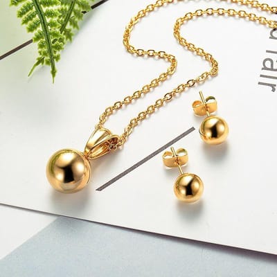 Fler® | Dames Sieraden Set | Vrouwen sieraden | Halsketting met hanger | Oorbellen | Goudkleurig | Kerst cadeau | Lengte 45 cm