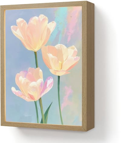 Wandlamp 30x40 cm - Oplaadbaar - Tulpen - Roze accenten - Blauw - Wandlampen binnen woonkamer - Slaapkamer lamp - Decoratieve nachtlamp - Vloerlamp draadloos