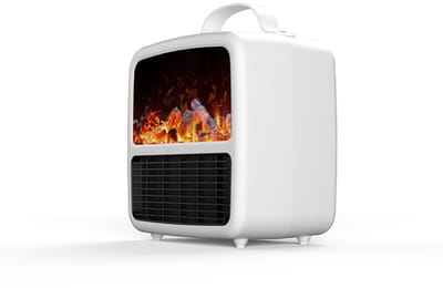 Elektrische kachel, mini-bureauventilatorkachel, 3D-dynamische vlam, met oververhittingsbeveiliging, 1500W PTC, draagbare componentventilatorkachel (wit).