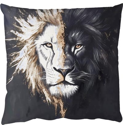 Sierkussens - Kussentjes Woonkamer - 50x50 cm - Leeuw - Gesplitst - Zwart - Lijn