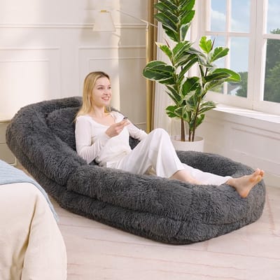 REDOM - Vloersofa - 5-Standen Verstelbare Rugleuning - Omvormbaar - Woonkamer - Polyester - Donkergrijs - 102 X 89 X 88 Cm