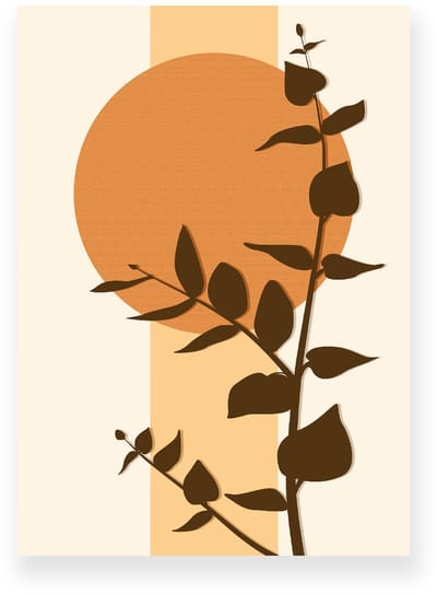 Poster 20x30 cm - Eucalyptus - Plant - Oranje - Bruin - Minimalistisch - Japandi Muurdecoratie - Wanddecoratie