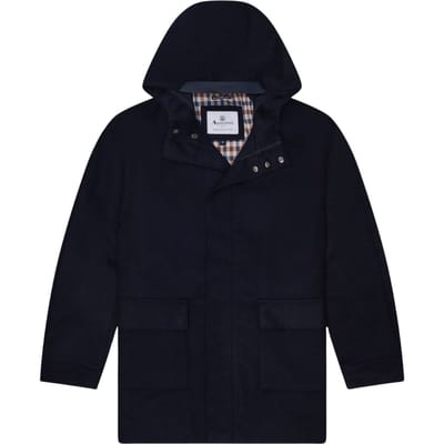 Aquascutum Active Wollen Jas Met Capuchon In Marineblauw