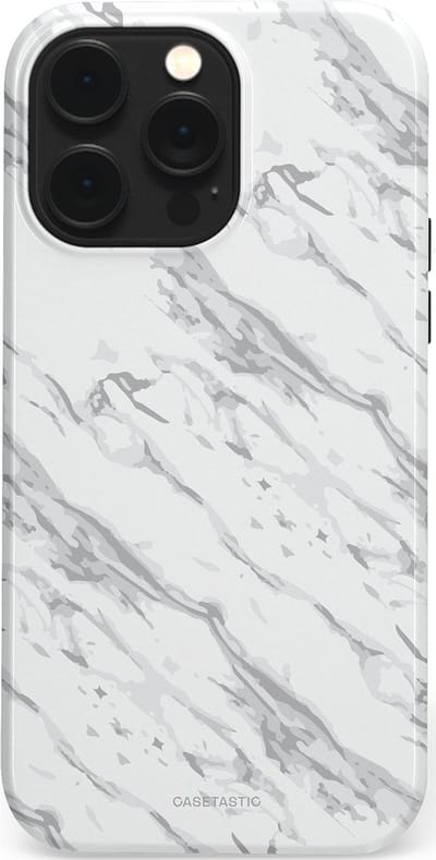 Casetastic hoesje geschikt voor Apple iPhone 14 Pro Max - MagSafe - Dubbellaagse bescherming - Arctisch Marmer - Fashion Case - Wit Lichtgrijs