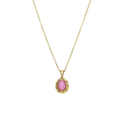 Lucardi - Dames Stalen goldplated ketting vintage bloem roze - Ketting - Staal - Goudkleurig - 45 cm