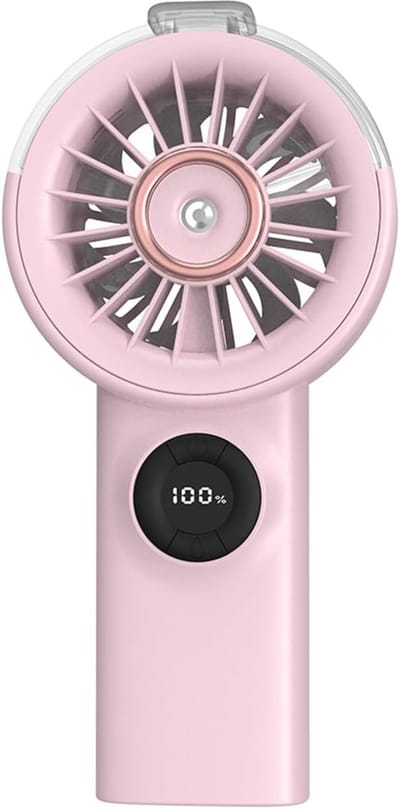 Draagbare handventilator met waternevel - Oplaadbare persoonlijke waternevelventilator - 100 instelbare windsnelheden - Waternevelventilator - Mini verkoelende handventilator - Geschikt voor op reis en buitengebruik - Roze