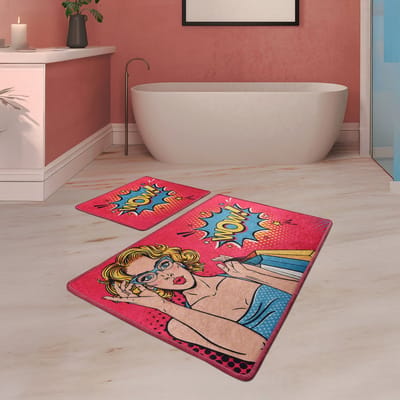 Bosdela Pop Art 2-delige badkamermatten, wasbaar, zacht en comfortabel – toiletmat + badmat – ideaal voor badkamer en toilet, met 60x100 cm + 50x60 cm